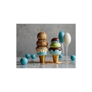 HANDCRAFTED digital art print Colorful Ice Cream Cone Party Decorations wall art